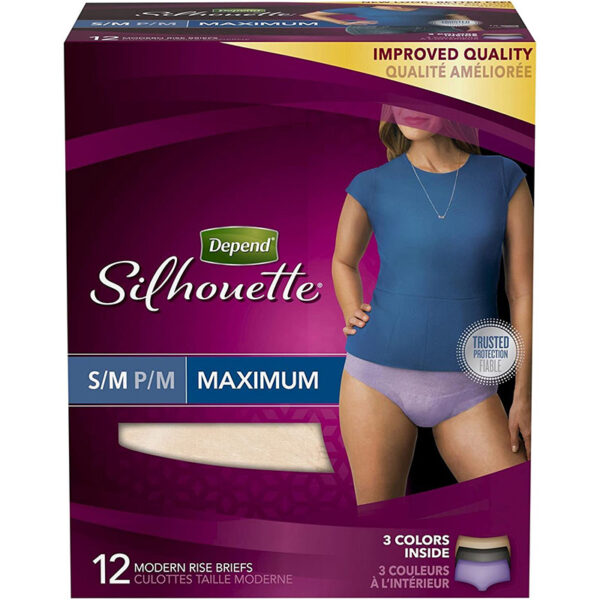  Depend Silhouette Incontinence Underwear for Women, Maximum  Absorbency, Disposable, Medium, Lavender/Teal/Berry, 14 Count : Health &  Household