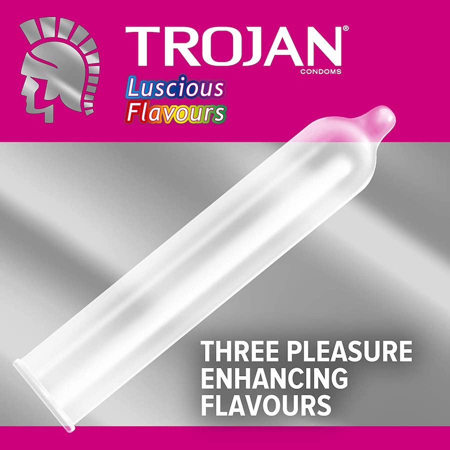 Trojan Luscious Flavours Lubricated Latex Condoms 3 Assorted Flavours And Colours 12 Count 