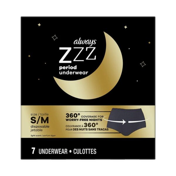 Always ZZZ Overnight Disposable Period Underwear for Women Size S/M, 360°  Coverage, 7 Count - Care and Shop