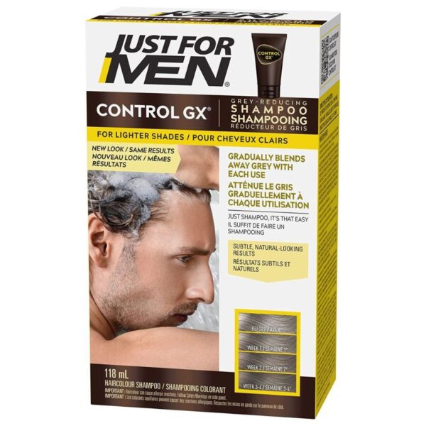 Just For Men Control GX Grey Reducing Shampoo, For Lighter Shades of Hair  from Blonde to Medium Brown, Gradually Colors Hair, 118ml - Care and Shop
