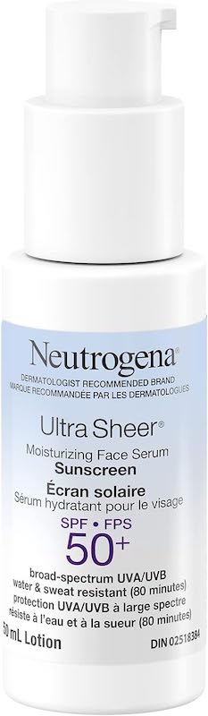 Neutrogena Ultra Sheer Moisturizing Face Serum Sunscreen SPF 50+ - with  Vitamin E - UVA/UVB Protection - Fragrance Free - 50 mL