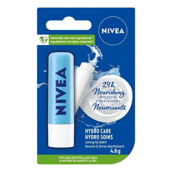 NIVEA Hydro Care Lip Balm, 4.8g | Made with Aloe Vera & Shea Butter, 24H Hydration, Transparent