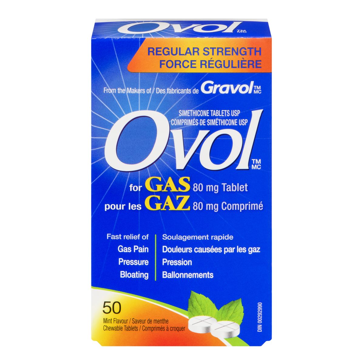 Ovol Gas Regular Strength, Mint - 80 mg, 50 Chewable Tablets - Care and ...