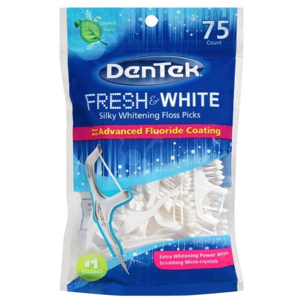 DenTek Fresh & White Silky Whitening Floss Picks | Sparkle Mint | 75 Count