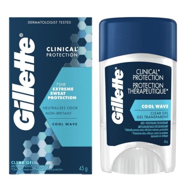 Gillette Clinical Protection Antiperspirant and Deodorant for Men, Cool Wave Clear Gel, 45 g