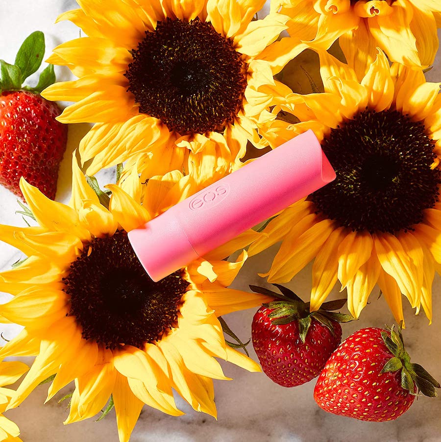 eos 100% Natural and Organic Lip Balm Sticks, Strawberry Sorbet, 8g, 2 Pack  - Care and Shop, image size:900x901