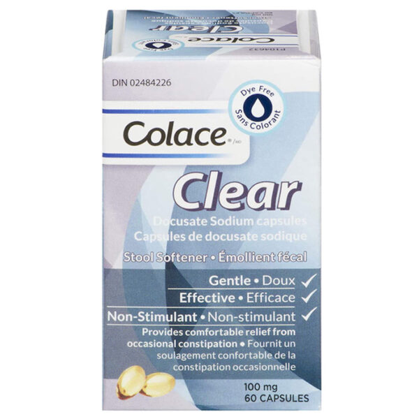 Colace Clear Docusate Sodium Stool Softener Capsule for Constipation 60 Count