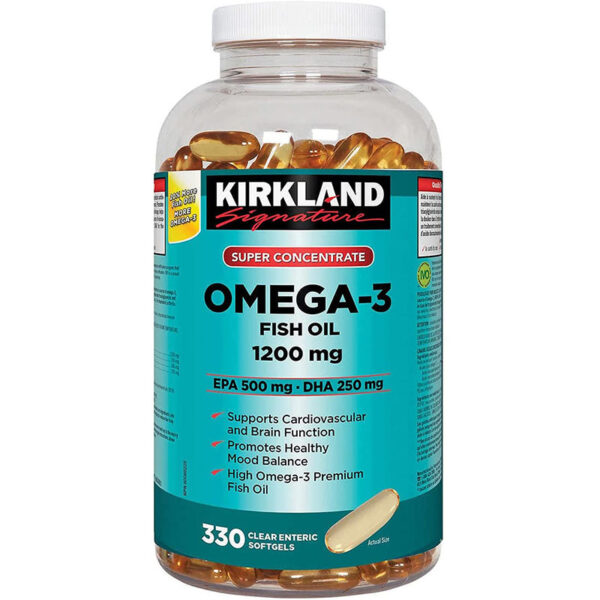 Kirkland Signature Super Concentrate Omega-3 Fish Oil 1200mg, EPA 500/DHA 250mg, 330 Clear enteric softgels
