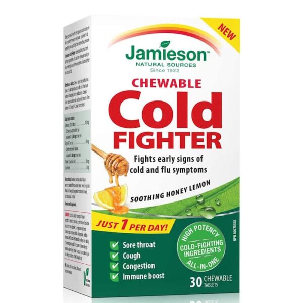 جاميسون كولد فايتر قابل للمضغ مع إشنسا ، زنجبيل ، فيتامين سي وزنك 30 قرص