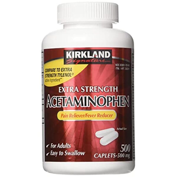Kirkland Signature Extra Strength Acetaminophen 500mg Caplets (Pack of 2, 1000 Total Caplets)