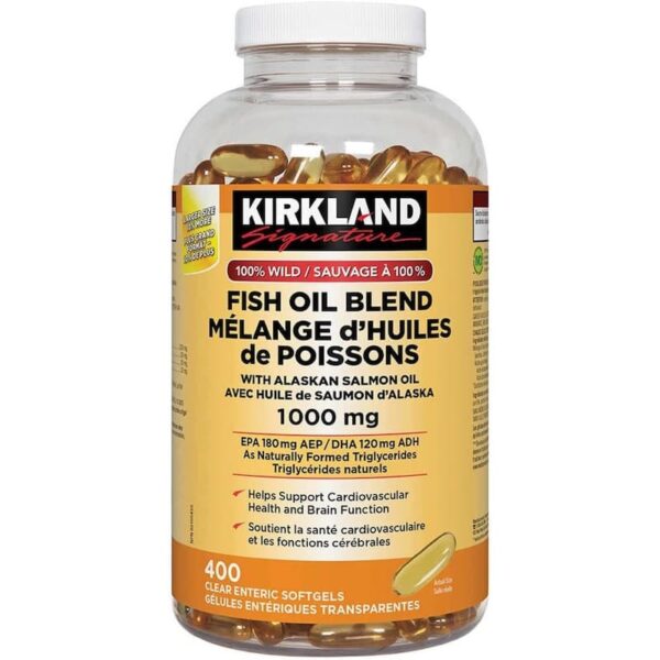 مزيج زيت السمك البري ١٠٠٪ من كيركلاند سيجنتشر مع زيت سمك السلمون الألاسكي، ١٠٠٠ ملغ، ٤٠٠ كبسولة هلامية