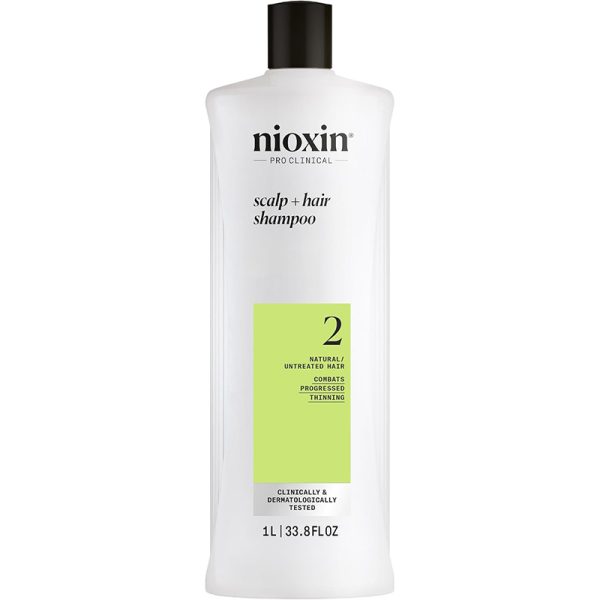 Nioxin Scalp + Hair System 2 Shampoo - Deep Cleansing Shampoo for Untreated, Visibly Thinning Hair - With Biotin, Caffeine & Niacinamide (1 L)