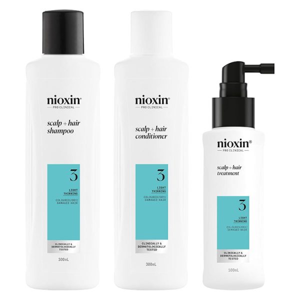 Nioxin System 3, For Thicker, Fuller Hair, Hair thickening treatment For Colored, Damaged Hair with Light Thinning, Loyalty Kit large size, Hydrating Shampoo, Scalp Conditioner, Hair-thickening serum