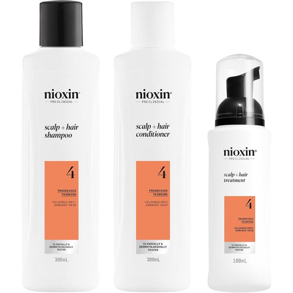 Nioxin System 4,For Thicker, Fuller Hair, Hair thickening treatment For Colored, Damaged Hair with Progressed Thinning, Loyalty Kit large size, Hydrating Shampoo, Conditioner, Hair-thickening serum