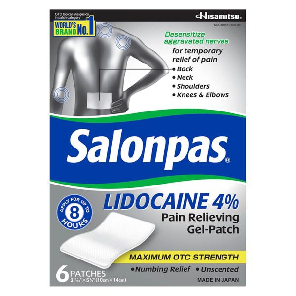 Salonpas Lidocaine 4% Pain Relieving Gel-Patch, 6 Count
