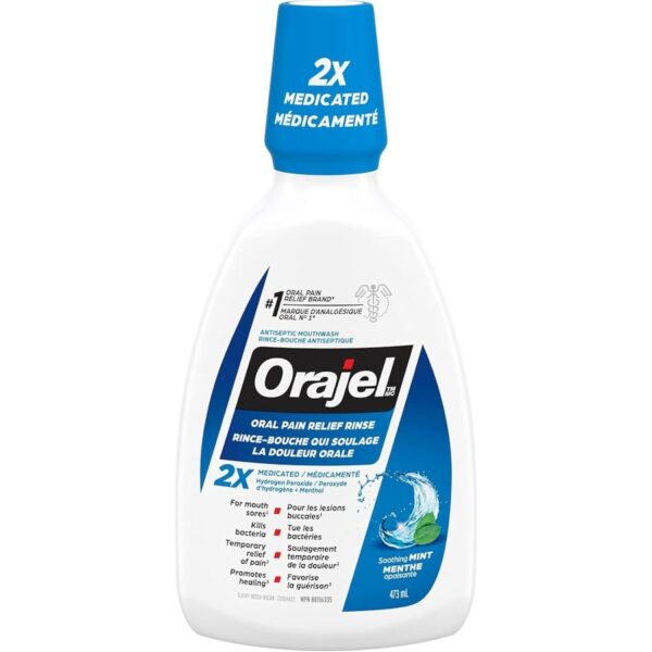 Orajel Antiseptic Oral Pain Rinse, Formulated for Mouth Sores, 473 mL
